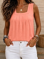 abordables Tanque Sencillo-Mujer Tanque Color sólido Vintage Elegante Básico Sin Mangas Escote Cuadrado Tops regulares Casual Diario Azul Piscina Blanco Naranja Verde Trébol Gris Verano Primavera
