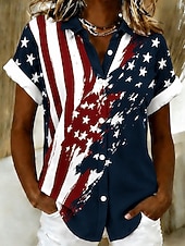 economico Magliette Giorno dell’Indipendenza-Giorno dell'Indipendenza Americana Per donna Camicia Bottoni Stampato Grafico Bandiera Vintage Quotidiano Elegante Manica Corta Colletto a Camicia Top Regolari Casuale Quotidiano Blu Bianco Rosso