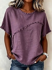 cheap Plain tee-Women's Elegant T Shirt Tee Graphic Plain Elegant Short Sleeve Crew Neck Regular Tops Casual Beach White Light Green Khaki Purple Summer