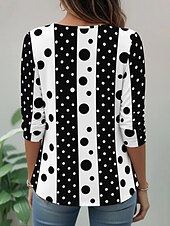 cheap Stripe&amp;Geometric tee-Women's T Shirt Print Graphic Geometric Polka Dot Fashion Stylish Classic Long Sleeve Crew Neck Round Neck Regular Tops Casual Daily Weekend Black Red Purple Summer Spring Fall