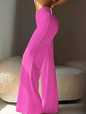 preiswerte Schlaghosen für Damen-Damen Bootcut Schlaghose Urlaub Vintage Mode Volle Länge Hohe Taille Atmungsaktiv Dehnbar Täglich Blau Schwarz Weiß Gelb Sommer Frühling Schmale Passform