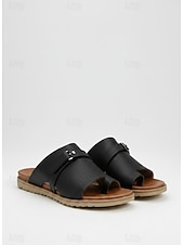 economico Infradito scivolosi-sandali slip-on in similpelle nera da donna – sandali estivi casual con design a cinturino incrociato per comfort e stile