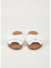 cheap Slide Sandals-Pink Slide Sandals for Women with Large Bow Detail – Comfortable Flat Summer Shoes – Perfect for Beach, Poolside, and Casual Outings