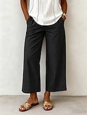 cheap Wide Leg &amp; High Waisted-Women's Wide Leg Trousers Casual Pants Vacation Fashion Streetwear Full Length High Waist Plain Pocket Elastic Waist Comfortable Breathable Inelastic Daily Vacation Street Light Gray Dark Grey Black