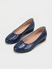cheap Women's Flats-Women's Red Croc-Embossed Flats - Comfortable Round Toe Office Shoes with Low Wedge Heel &amp; Anti-Slip Sole for Professional Work, Meetings &amp; Daily Commute