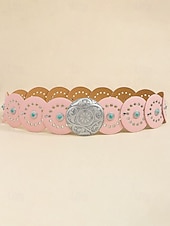 preiswerte Damengürtel-Boho-Gürtel mit runden Conchos für Damen, Western-Taillengürtel aus Kunstleder mit türkisfarbenen Nieten, Vintage-Gürtel mit Concho-Verzierung für Kleider, Festivals, Urlaub, Cowgirl-Look und lässige