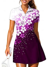 abordables Robe de tennis pour femmes-Femmes Dégradé Floral Robe de tennis tenue de sport Manche Courte Floral Imprimé Respirant Tennis Le golf Badminton Col Col Polo Robe Noir avec blanc Rouge bleu marine Vêtements de tennis