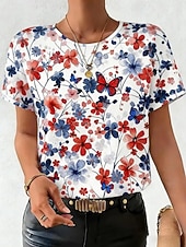  American Independence Day Women's T Shirt Print Graphic Flag Letter Vintage Fashion Stylish Short Sleeve Crew Neck Round Neck Regular Tops Casual Daily Weekend White Red White 2 Summer Spring Fall