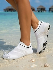 cheap Women-Women's White Breathable Knit Barefoot Water Shoes – Lightweight Quick Dry Slip On Aqua Sneakers with Non-Slip Flexible Sole for Beach, Swimming, Surfing, Yoga &amp; Travel