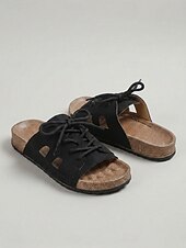 economico Infradito scivolosi-Sandali da donna beige regolabili con lacci – ciabatte a punta aperta con pianta larga e plantare sagomato, scarpe estive casual per piedi piatti &amp;piedi gonfi, comfort per tutto il giorno, viaggio