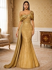 economico Abiti da ballo-Sirena Tromba Lunghezza al pavimento Abito da ballo con mantello Abito da Sera Abito formale Elegante Scintillante Brillanti Senza Maniche Senza Spalle Matrimonio Formale Con Paillettes con Glitter