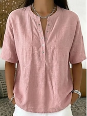  Dames Overhemd Effen Kleur Effen Elegant Dagelijks Klassiek Mouwloos Lange tops Casual blauw Zwart Geel Groen Khaki Zomer Lente