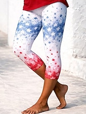  Women's Chinos Leggings Vacation Fashion Streetwear Capris High WaistPantsAmerican Independence Day Floral Graphic American Flag Print Comfort Soft Comfortable Stretchy Daily Outdoor Vacation White