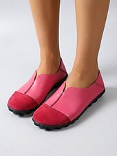 cheap Women's Flats-Women's Rose Pink Flats - Comfort Slip-On Shoes with Faux Suede Toe Cap and Flexible Non-Slip Sole, Casual Walking Shoes for Everyday Wear, Casual Work and Travel