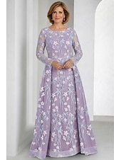 abordables Largo del piso-Dos Piezas Corte A Hasta el Suelo Vestido de Madrina Manga Larga Camiseta con cuello redondo Elegante Vintage Embellecido Formal Invitado a la boda Fiesta de Boda Encaje con Bordados Apliques