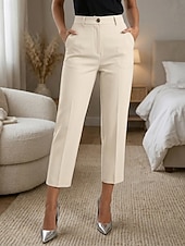 cheap Straight-Leg Pants-Women's Straight Elegant Vintage Stylish Ankle-Length High Waist Solid Color Plain Comfort Micro-elastic Office Vacation Formal Apricot Dark Gray Black White Summer Spring Regular Fit