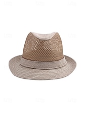 baratos Chapéus Masculinos-Chapéu fedora masculino em poliéster respirável com tela – multicolorido, leve e perfeito para o verão, férias na praia, uso casual diário e atividades ao ar livre.