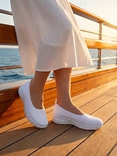 cheap Women-Women's White Lightweight Slip-On Walking Shoes – Breathable Knit Comfort Sneakers for Travel, Cruise Wear and Casual Use