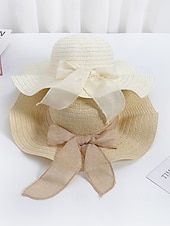 abordables Chapeaux pour femmes-Chapeau de soleil bohème en paille pour femme, chapeau de plage pliable multicolore avec nœud papillon, chapeau à larges bords portable pour une tenue décontractée
