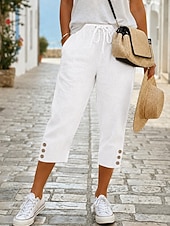 economico Pantaloni a gamba dritta-Per donna Pantaloni capri Moda Casual Quotidiano Casual / Sportivo Lunghezza al polpaccio Misura del girovita medio Semplice Traspirante Inelastico Casuale Quotidiano Vacanza Blu Nero Bianco Blu