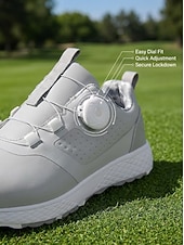 abordables Zapatos de Golf para Mujeres-Zapatillas de golf grises para mujer, cómodas, con cierre de dial, impermeables y sin tacos, ideales para principiantes y para practicar.