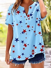 Giorno dell'Indipendenza Americana Per donna Camicia Bottoni Stampato Grafico Stella Elegante Classico Casual Manica Corta Henley Top Regolari Casuale Quotidiano Uscire Blu Bianco Rosa Estate