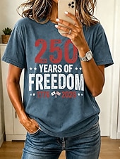  アメリカ独立記念日 女性用 Tシャツ プリント グラフィック レタード ヴィンテージ ファッション スタイリッシュ 半袖 クルーネック レギュラートップス カジュアル 日常 ブルー カーキ色 グリーン グレー 夏 春