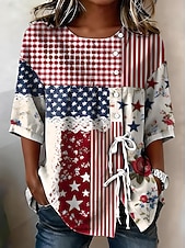  Giorno dell'Indipendenza Americana Per donna Camicia Camicia Boho Camicia casual Grafico Bandiera Elegante Bohemien Vintage Manica Corta Girocollo Top lunghi Casuale Blu Bianco e blu Grigio+Blu+Rosso