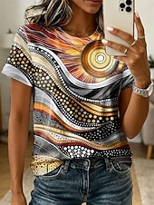 abordables Camiseta de Arte &amp; Diseño-Mujer Camiseta Estampado Graphic Abstracto Vintage Elegante Clásico Manga Corta Cuello Barco Tops regulares Casual Diario Fin de semana Azul Piscina Morado Naranja Verano Primavera