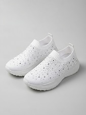 abordables Baskets femme-Baskets jaunes à strass pour femmes - chaussures respirantes en maille scintillante avec semelle EVA amortissante pour un usage quotidien et la marche &amp; voyage