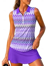 cheap Women's Shirt-Women's Geometric Stripes Tops Sport Shirt Golf Polo Shirt Tennis Shirt Sleeveless Zipper Floral UPF50+ UV Resistant High Elasticity Moisture Wicking Breathable Tennis Golf Running Turndown Zip Collar