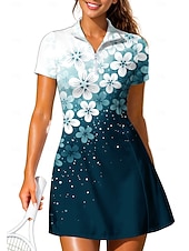 abordables Robe de tennis pour femmes-Femmes Dégradé Floral Robe de tennis tenue de sport Manche Courte Floral Imprimé Respirant Tennis Le golf Badminton Col Col Polo Robe Noir avec blanc Rouge bleu marine Vêtements de tennis