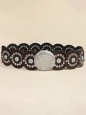 preiswerte Damengürtel-Boho-Gürtel mit runden Conchos für Damen, Western-Taillengürtel aus Kunstleder mit türkisfarbenen Nieten, Vintage-Gürtel mit Concho-Verzierung für Kleider, Festivals, Urlaub, Cowgirl-Look und lässige