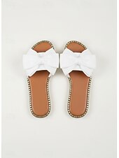 cheap Slide Sandals-Pink Slide Sandals for Women with Large Bow Detail – Comfortable Flat Summer Shoes – Perfect for Beach, Poolside, and Casual Outings