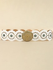 preiswerte Damengürtel-Boho-Gürtel mit runden Conchos für Damen, Western-Taillengürtel aus Kunstleder mit türkisfarbenen Nieten, Vintage-Gürtel mit Concho-Verzierung für Kleider, Festivals, Urlaub, Cowgirl-Look und lässige