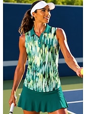 abordables Tenis-Mujer Geométrico Abstracto Tops Camisa deportiva Camisas de polo Camiseta de tenis Sin Mangas Cremallera Floral UPF50+ Resistente a los rayos UV Alta elasticidad Dispersor de humedad Transpirable