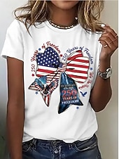 cheap Independence Day Top-American Independence Day Women's T Shirt Print Graphic American Flag Vintage Fashion Casual Short Sleeve Crew Neck Round Neck Regular Tops Casual Daily Weekend Black White Sky Blue Summer Spring