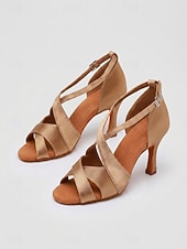 economico Scarpe per balli latini-Scarpe da ballo latino-americano da donna color champagne - eleganti scarpe da salsa con cinturino incrociato &amp;Sandali da tango con suola in finta pelle scamosciata per balli da sala, salsa, tango,