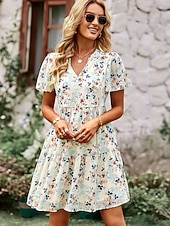 economico Abiti floreali-Per donna Abito al ginocchio Abito a Tubino Vacanza Casual Spiaggia Spiaggia Vestibilità regolare Floreale Grafico Manica Corta Scollo a V Blu Bianco Rosa Verde Estate Primavera