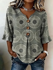  Per donna Camicia Camicia Boho Camicia casual Floreale Grafico Elegante Bohemien Attivo Manica 3/4 Scollo a V Top lunghi Casuale Bianco + giallo Verde salvia Verde chiaro Albicocca Estate Primavera