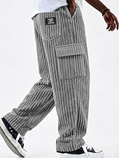 economico Pantaloni cargo-Per uomo Pantaloni Cargo Pantaloni Pantaloni in velluto a coste Pantaloni casual Pantaloni Larghi Coulisse Multi-tasche Gamba Dritta Tinta unica Comodità Lunghezza intera Casuale Quotidiano All'aperto