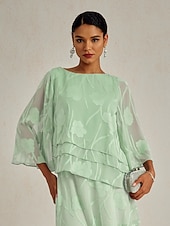  Per donna Camicia di Pizzo Blusa Top Eleganti Top in chiffon Orlo asimmetrico Tinta unica Floreale Elegante Casual Mezza Manica Manica a Volant Scollo a Barca Top Regolari Quotidiano Lavoro Ospite di