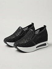 abordables Baskets femme-Baskets en maille dorée pour femme - chaussures compensées respirantes et confortables pour l'été et la marche au quotidien &amp; voyage