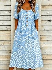 cheap Stripe&amp;Geometric Dress-Women's Midi Dress Sundress Casual Dress A Line Dress Summer Dress Vacation Casual Beach Beach Holiday Regular Fit Floral Graphic Geometric Short Sleeve Scoop Neck Blue Red Purple Green Summer Spring