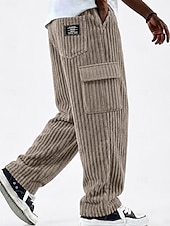 economico Pantaloni cargo-Per uomo Pantaloni Cargo Pantaloni Pantaloni in velluto a coste Pantaloni casual Pantaloni Larghi Coulisse Multi-tasche Gamba Dritta Tinta unica Comodità Lunghezza intera Casuale Quotidiano All'aperto