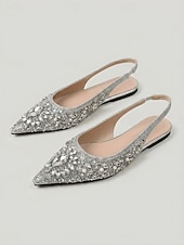 preiswerte Ballerinas für Damen-Glitzernde Strass-Slingback-Ballerinas für Damen – luxuriöse, mit Kristallen besetzte Brautschuhe mit spitzer Zehenpartie für Abendveranstaltungen und Galadinner &amp;Abend im Resort