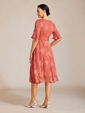  Dames Halflange jurk Chiffon jurk Elegant Dagelijks Bruiloft gast Afspraakje Normale pasvorm Bloemig Halve mouw V-hals Koraalrood