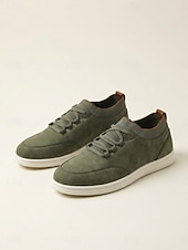 cheap Men-Men's Olive Casual Sneakers Lace-Up Lightweight Comfort Walking Shoes Soft Low Top Footwear for Outdoor Resort, Travel, Weekend Outings and Leisure Wear