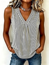  Per donna Canotta Grafico A righe Elegante Vintage Classico Senza Maniche Scollo a V Top Regolari Casuale Quotidiano Nero Bianco Rosa Blu scuro Estate Primavera