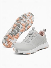 abordables Zapatos de Golf para Mujeres-Zapatillas de golf grises para mujer, cómodas, con cierre de dial, impermeables y sin tacos, ideales para principiantes y para practicar.